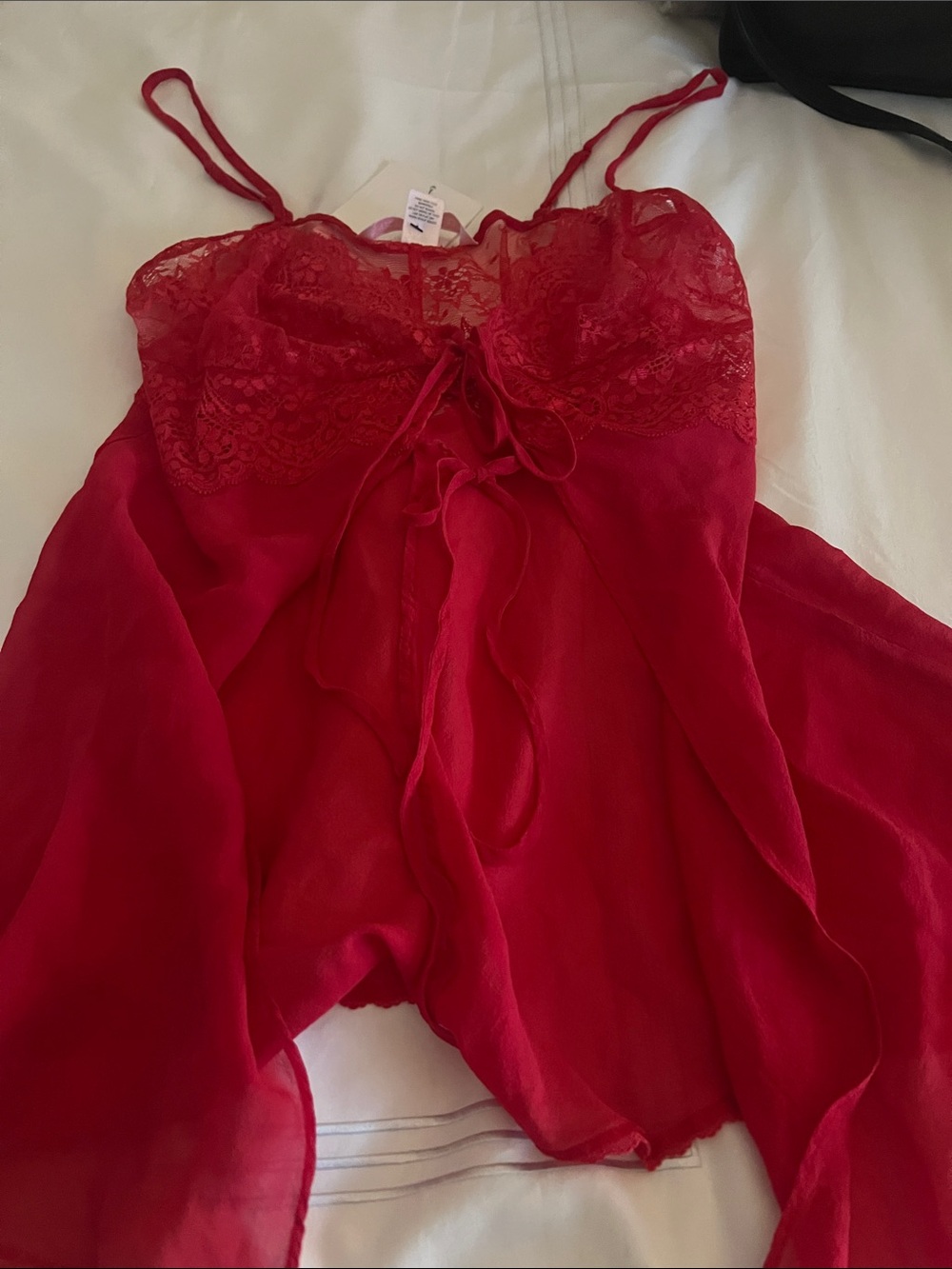 Victoria's Secret Red Lace & Sheer Chemise with Front Tie
